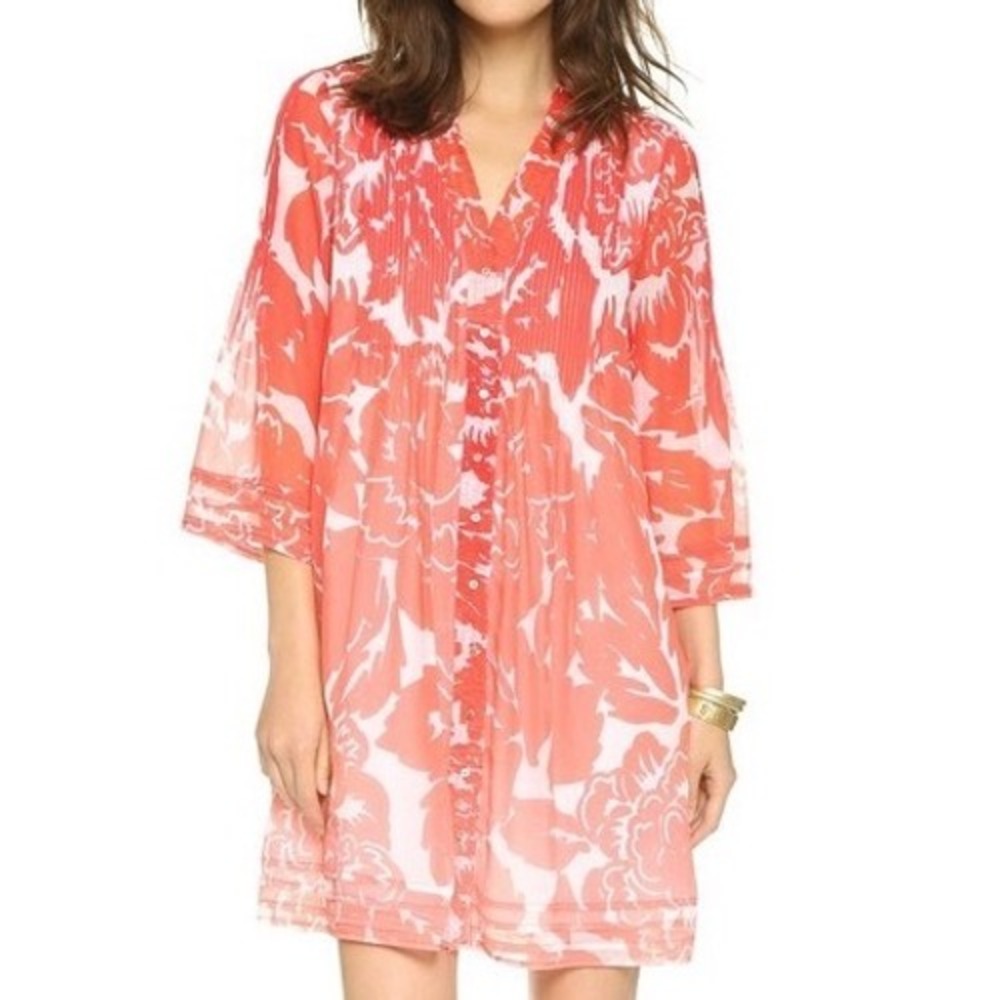 Diane von Furstenberg Silk Floral Mini Dress Coral Pink White Size 4 g5
